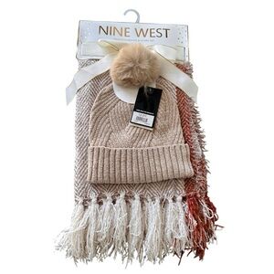 Nine West Cream Beanie Hat and Scarf Set